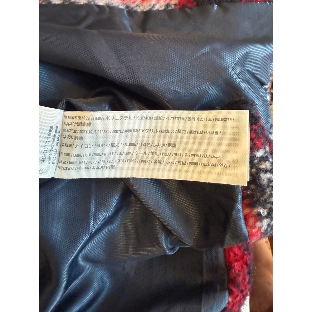 Abercrombie & Fitch Wool Blend Plaid Coat Jacket Red Black White Womens M Winter - Picture 8 of 11